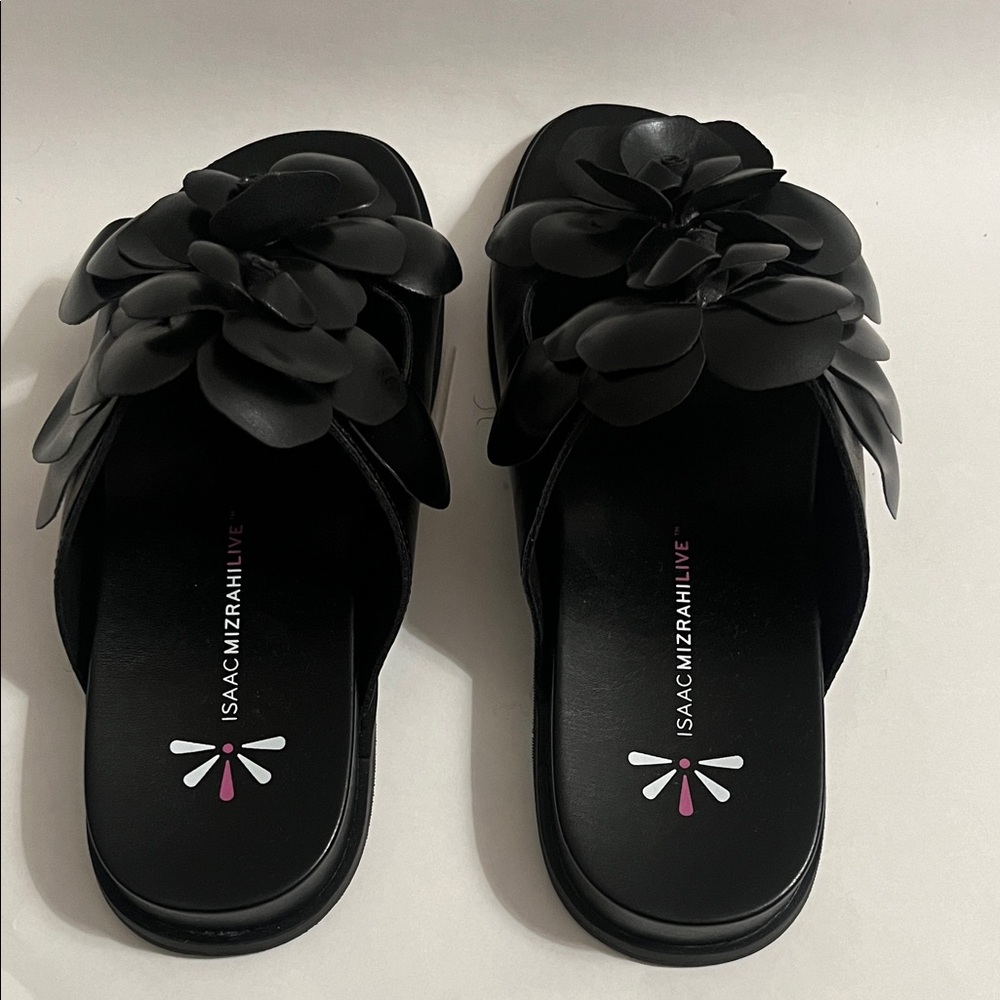 Isaac Mizrahi Black Floral Slide Mules